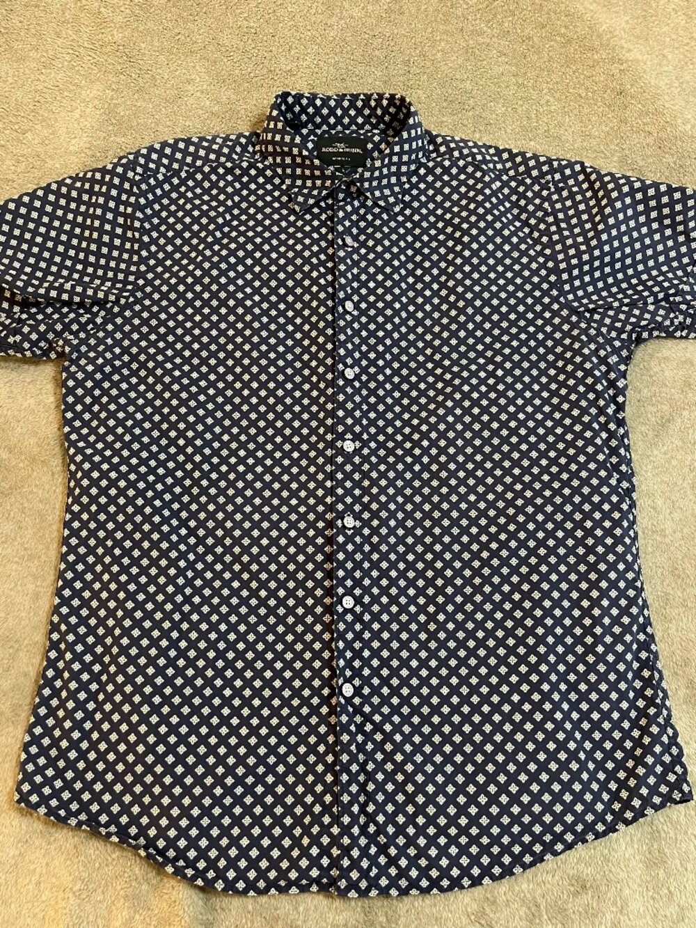 Rodd & Gunn Sports Fit Mens Navy Blue Geometric Floral Cotton Shirt Size Large